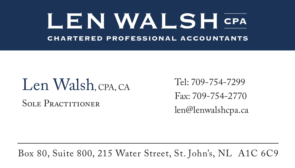 Phone: 709-754-7299 | len@lenwalshcpa.ca